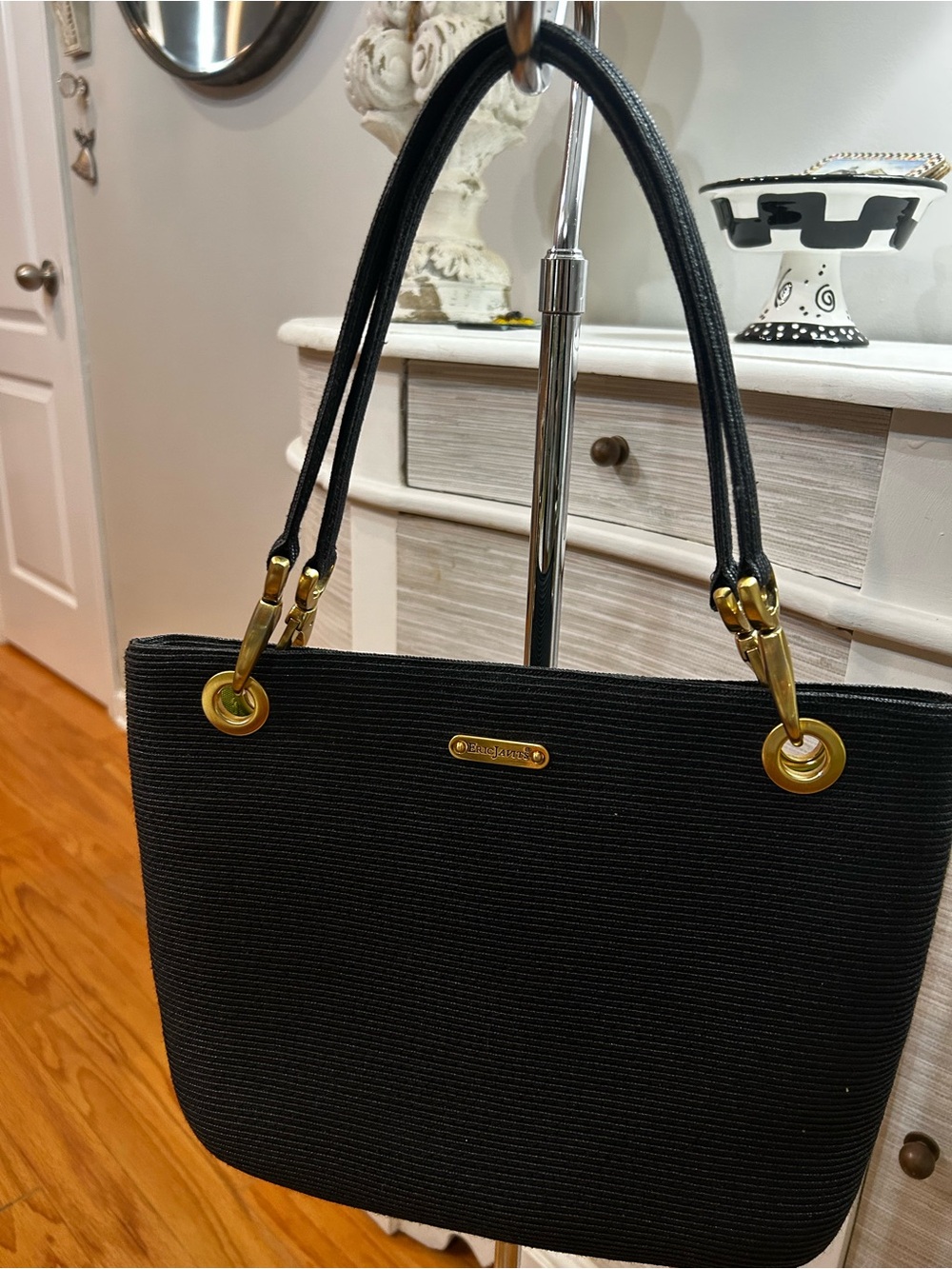 Eric Javits Black Shoulder Bag with Gold Hardware